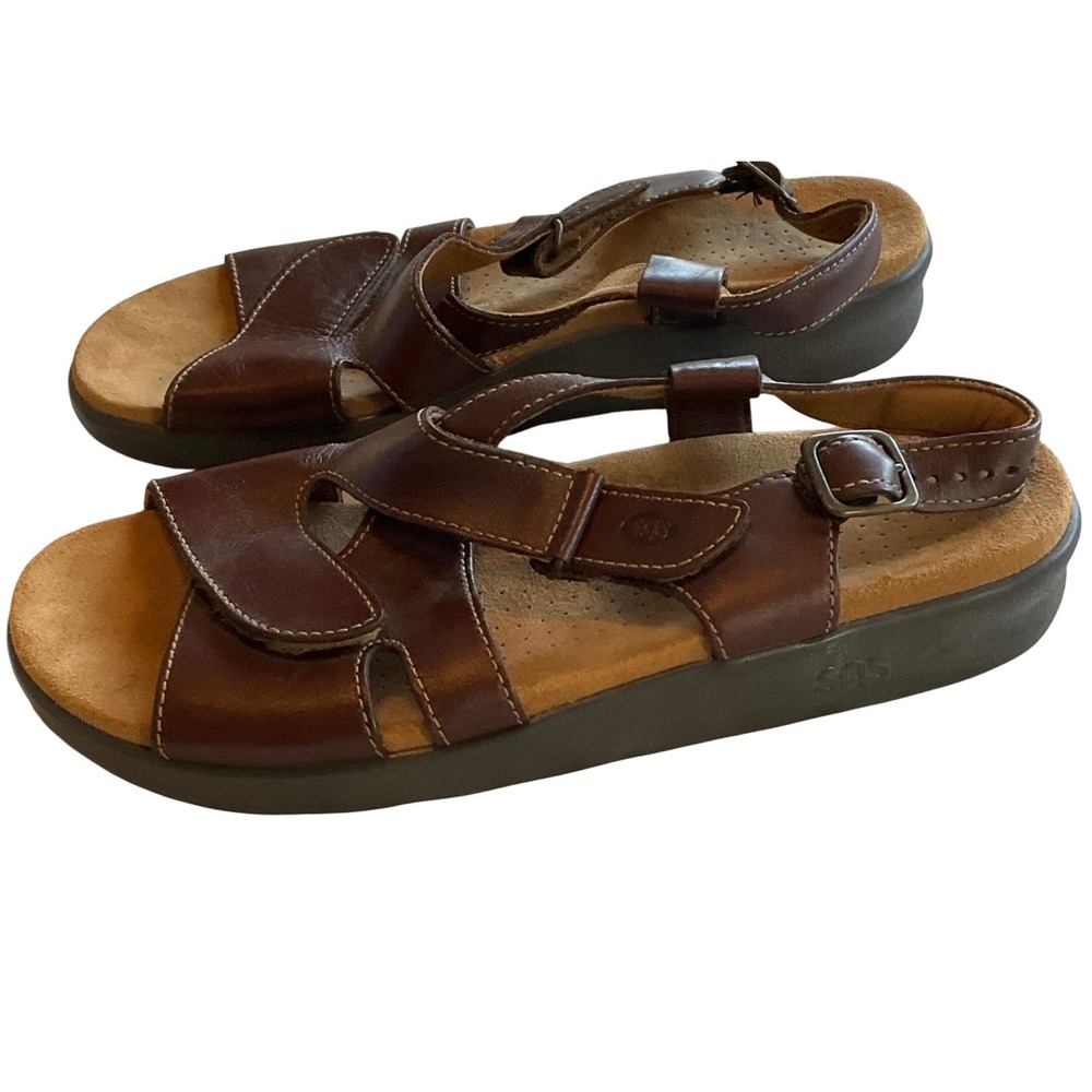 SAS San Antonio Shoemakers Brown Leather Tripad Comfort Sandals Womens 10 M